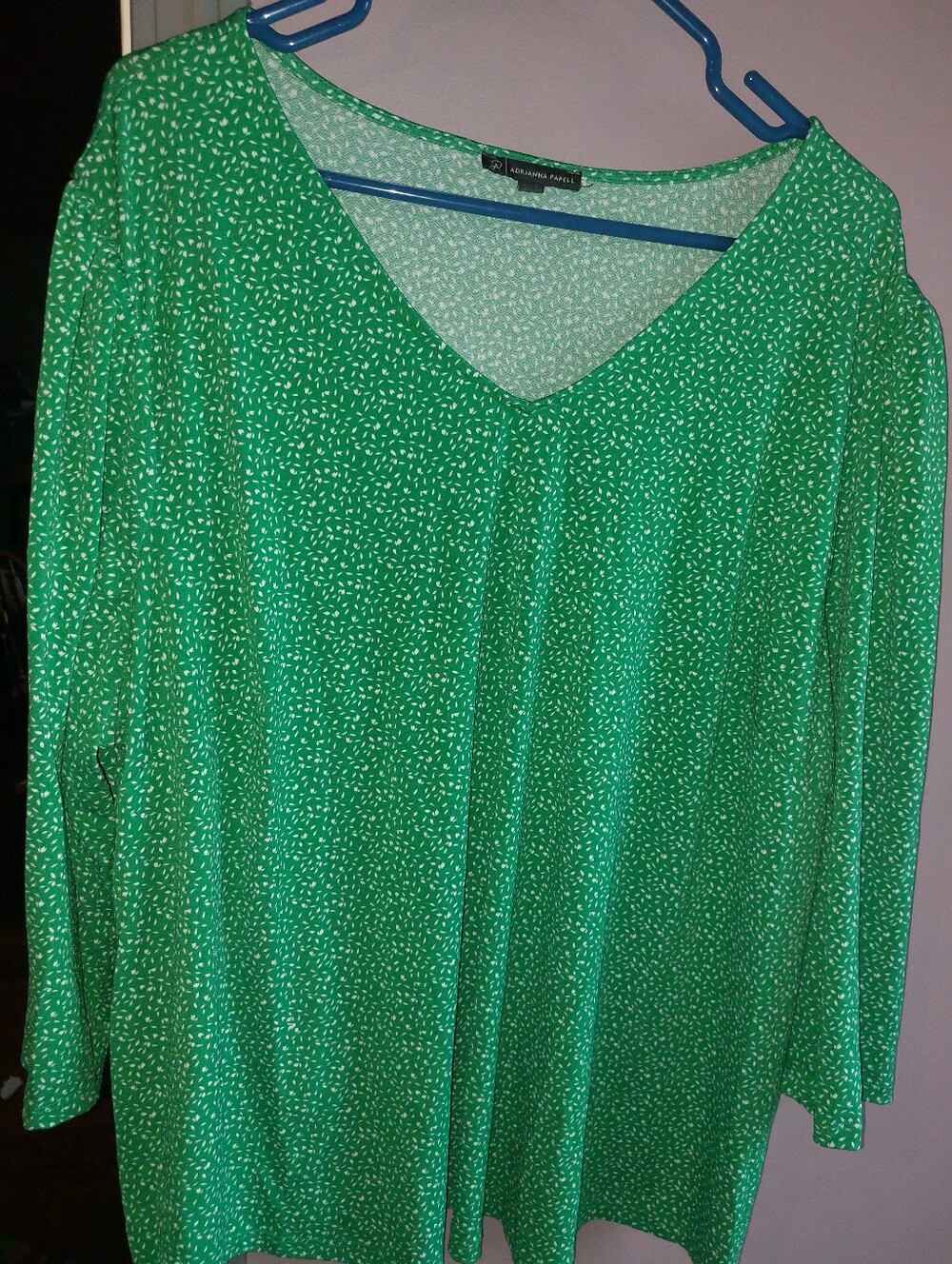 Womens 3x Green V-Neck Printed Top